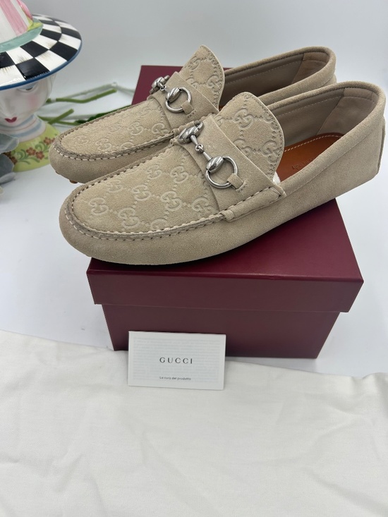 Men’s Gucci Suede Embossed Driver Loafers Size 8/fits 9 US main image 6